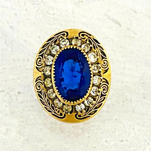 Vintage Belle Epoque Simulated Sapphire Diamond Ring with Paste Stones Sz 6.75 - Picture 1 of 7